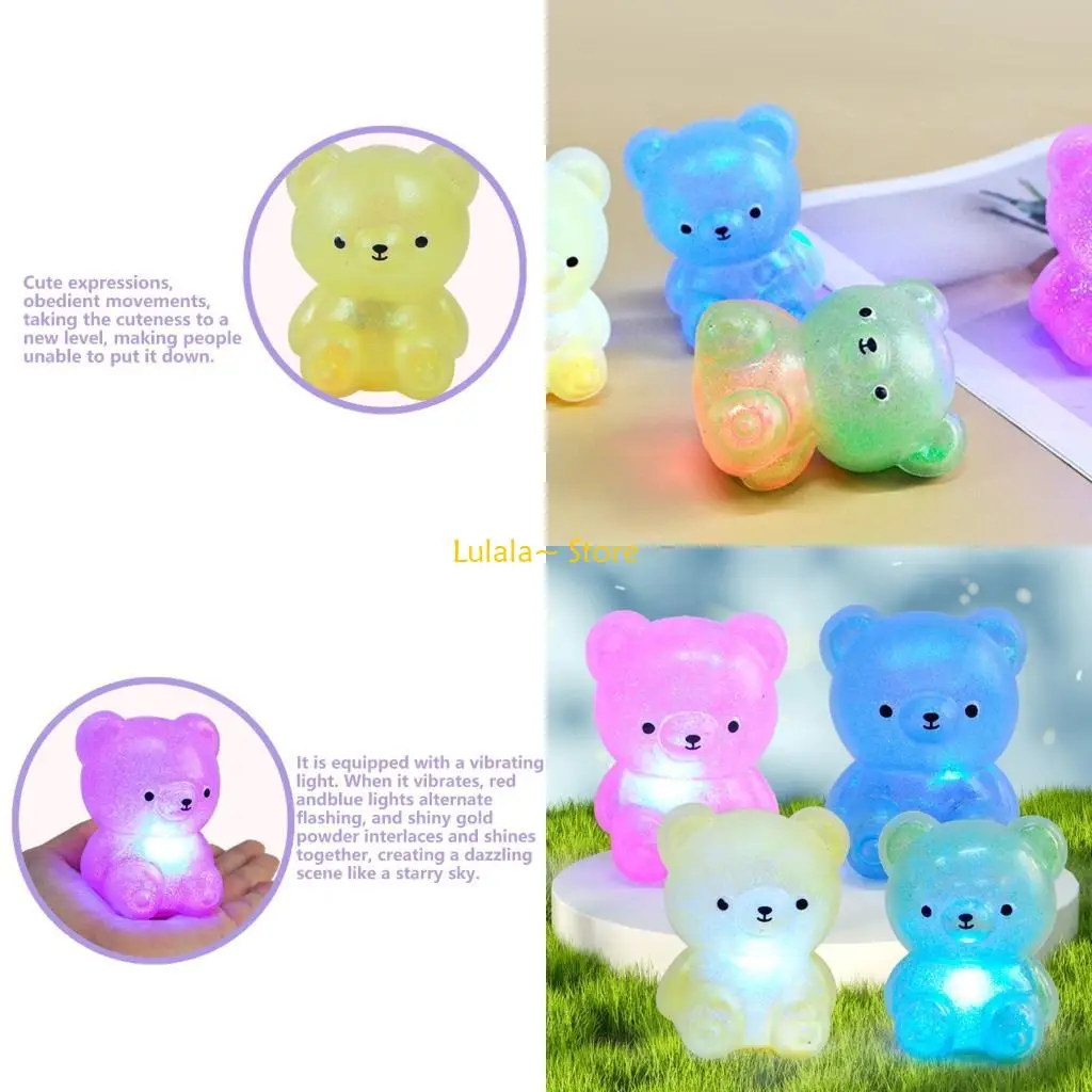 Y4QA Lovely Stretchy Bear Toy With Glitters Powder And Colorful Light Fun Sensory Development Squeeze Stress Ball for Kids
