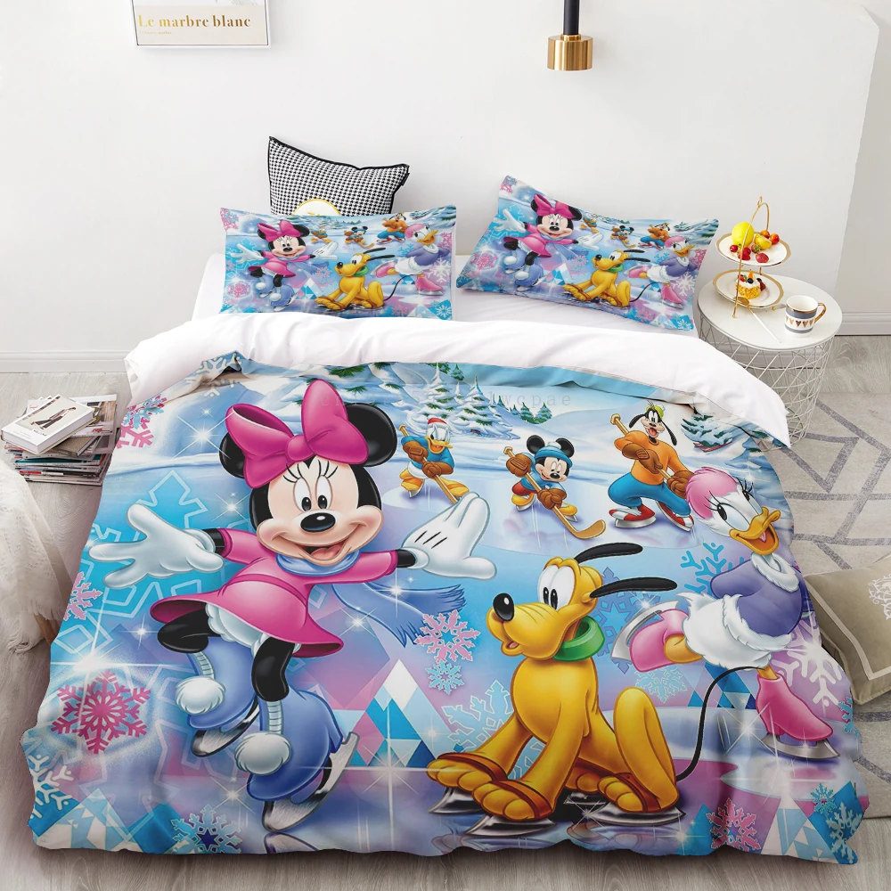 Christmas Mickey Minnie Duvet Cover Merry Christmas Kids Bedding Set Queen King Full Size for Holiday Bedroom Teens Women Gifts