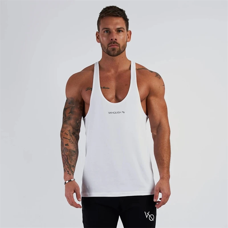 Summer new cotton fitness sportswear men\'s vest casual halter I line vest running exercise gym fitness men\'s wear