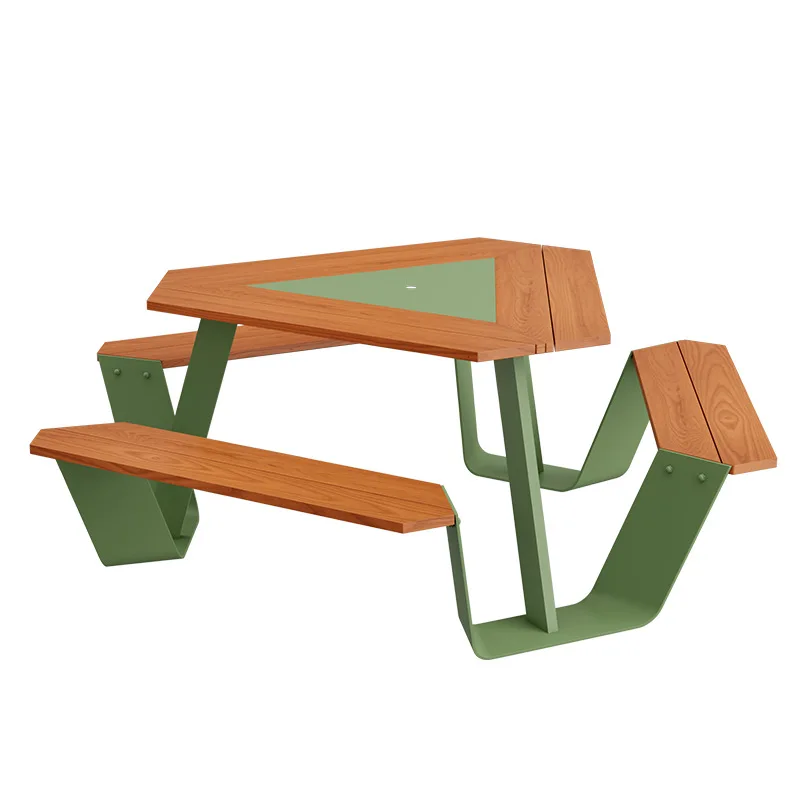 

Outdoor canteen tables and chairs Modern simple courtyard One-piece long dining table Public places Park Open-air sun
