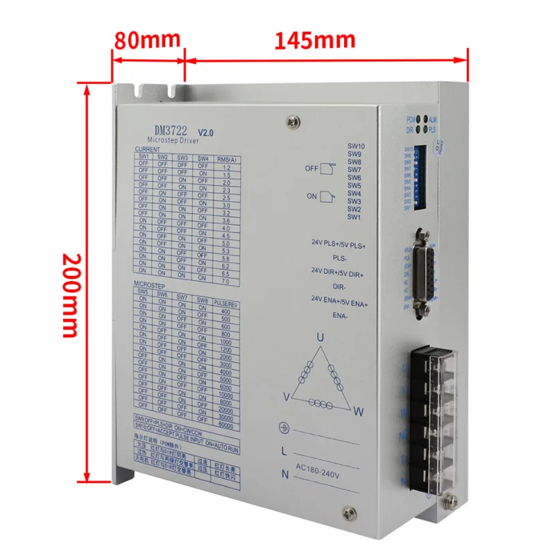 220V 130BYG350A 24N 3 Phase Nema52 Stepper Motor with DM3722 Stepping Drive For CNC Milling Output Shaft 19mm/24mm