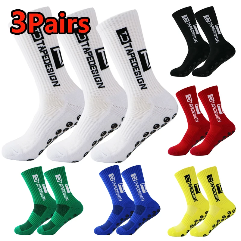 

3 Pairs Anti-slip Football Socks Men Breathable Deodorous TC Mid Tube Silicone Soccer Basketball Sport Socks