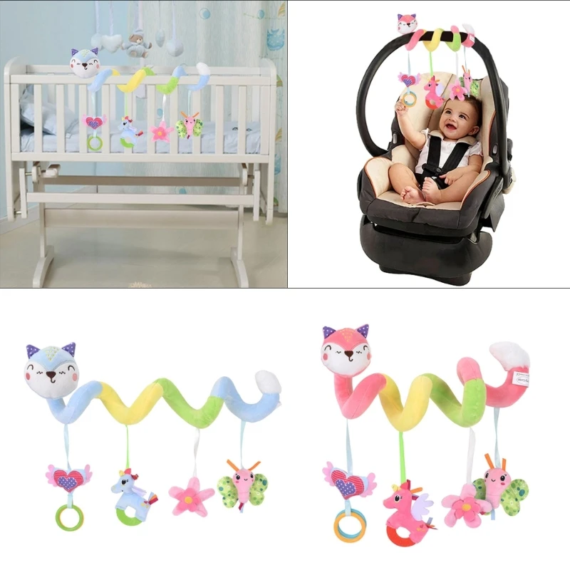 50cm Cute Soft Stuffed Fox Shape Infant Bed Winding Toys Cartoon Bee Pendant Crib Stroller Hanging Toy Baby Rattles Newborn Gift