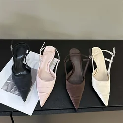 Spring Buckle Strap Women Pumps Sandals Fashion Shallow Thin Heels Pointed Toe Slingback Mules Tacones Mujer