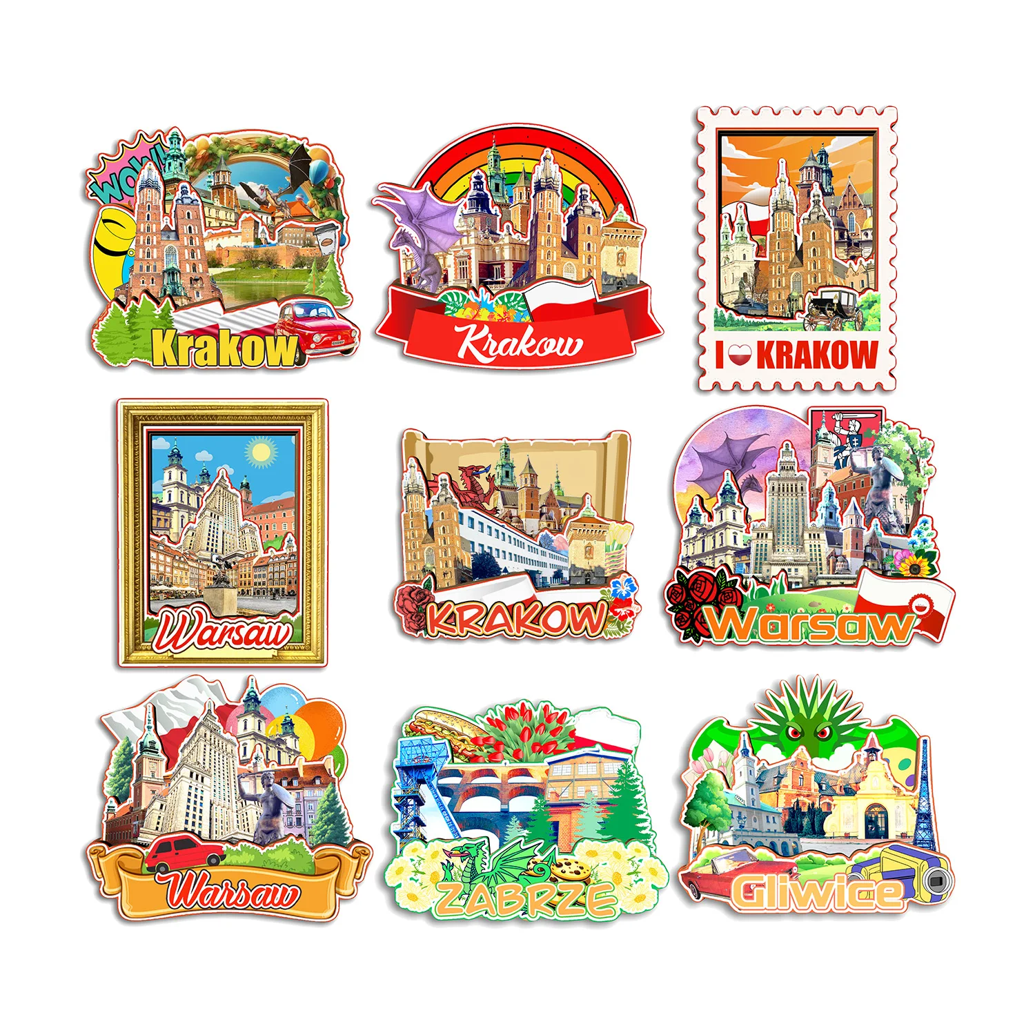 Gliwice Zabrze Warsaw Krakow POLAND Fridge Magnet Travel Souvenir Gift Handmade Decorative Refrigerator Sticker Home