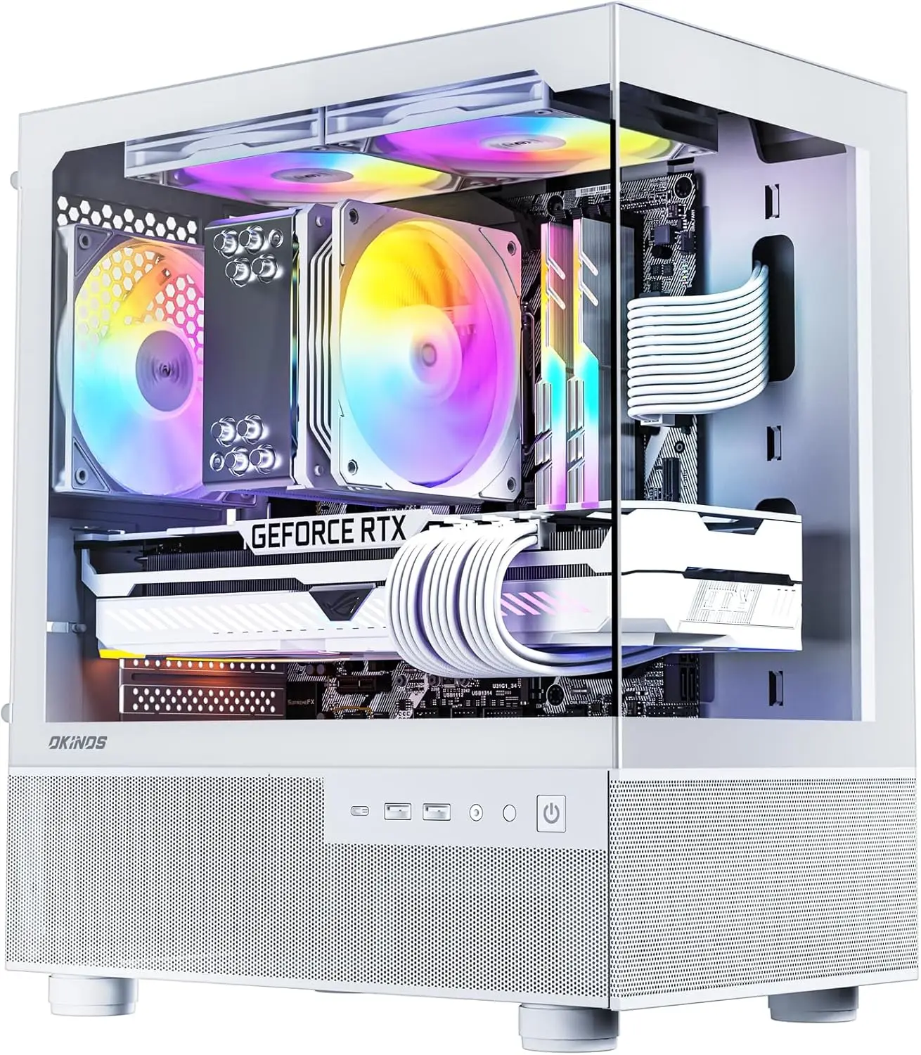 

Micro ATX PC Case with 3 ARGB Fans, Panoramic Tempered Glass, Type-C, White