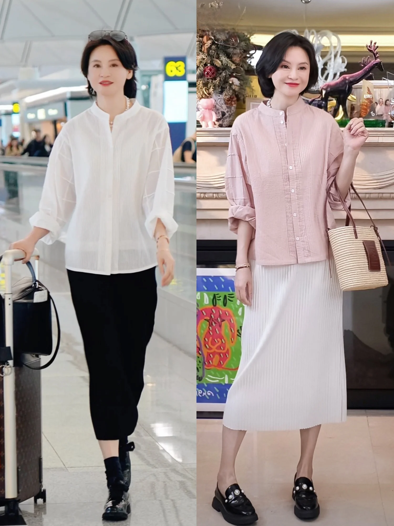 

Versatile Commute Shirt round Neck Long Sleeve Cotton Blend Casual Style Loose Fit Women's Top for Ages 40-49 Spring Season