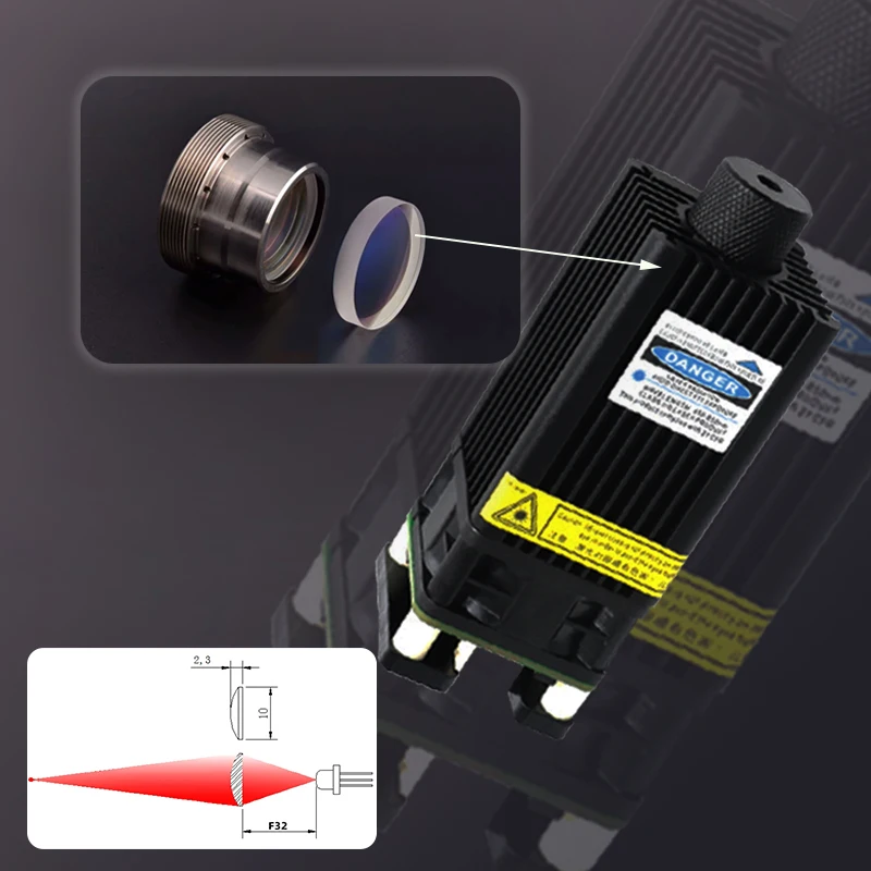 F32mm 10mm High-Quality Laser Focusing Lens, 2.3mm Thickness, DIY Optical Condenser, Spherical Glass Lens