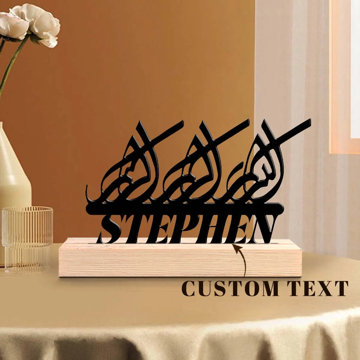 1pc Customized Wrought Iron Desktop Ornaments Customizable Content With Wooden Base Desktop Decorations,Office Decorations