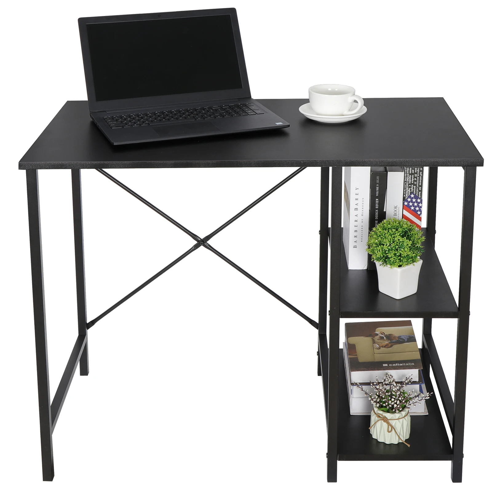 

36 inch Computer Desk with 2 Tier Shelves Laptop Table for Home Office Study Workstation Modern Writing Desk Space Saving