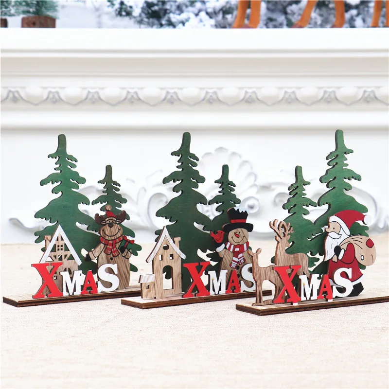 Christmas Decoration Supplies Wooden DIY Sleigh Ski Cartoon Elderly Desktop Ornaments Children'S Gifts Small Gifts New Christmas