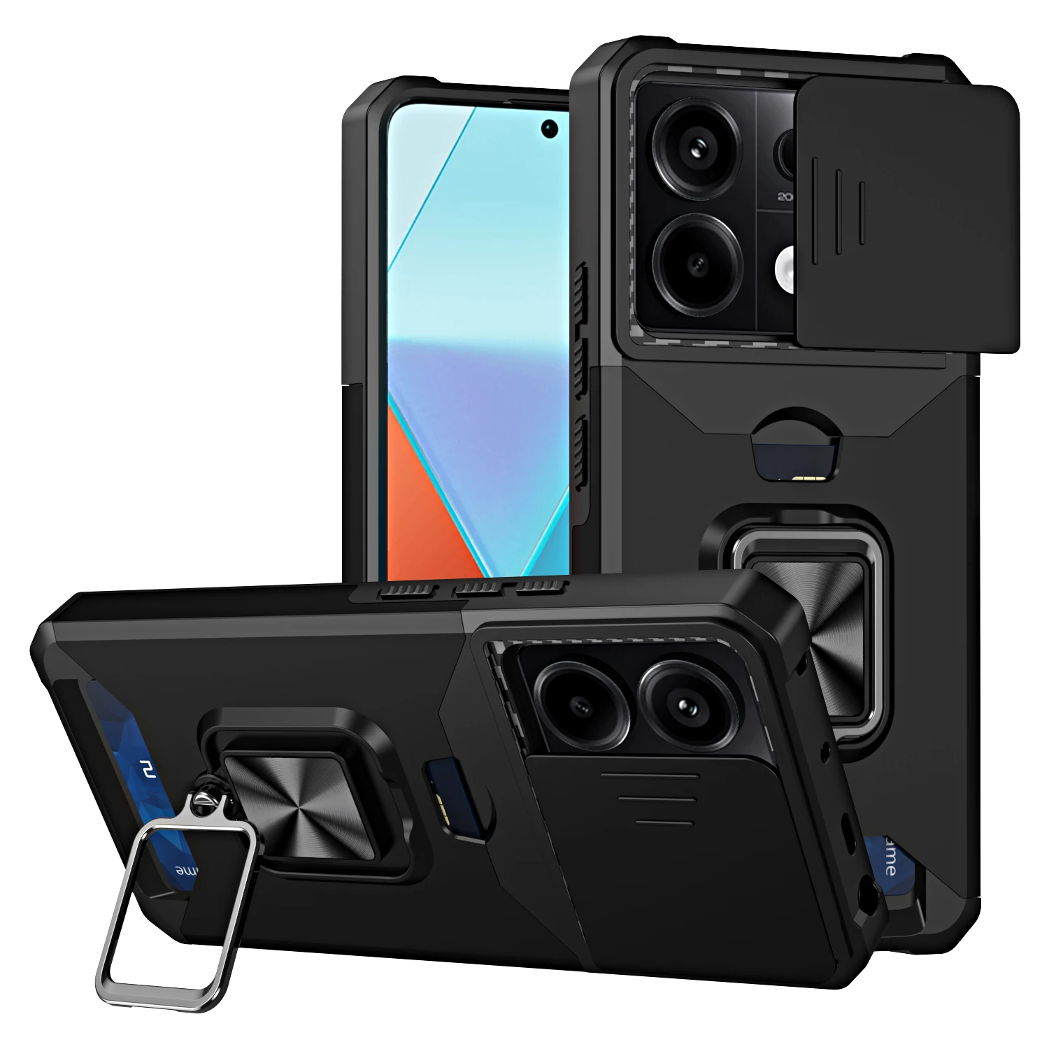 Case For Redmi Note 13 Pro Plus 12 11 Pro X5 X6 M6 Pro Heavy Duty Protection With Sliding Camera Cover And Card Clip Cover