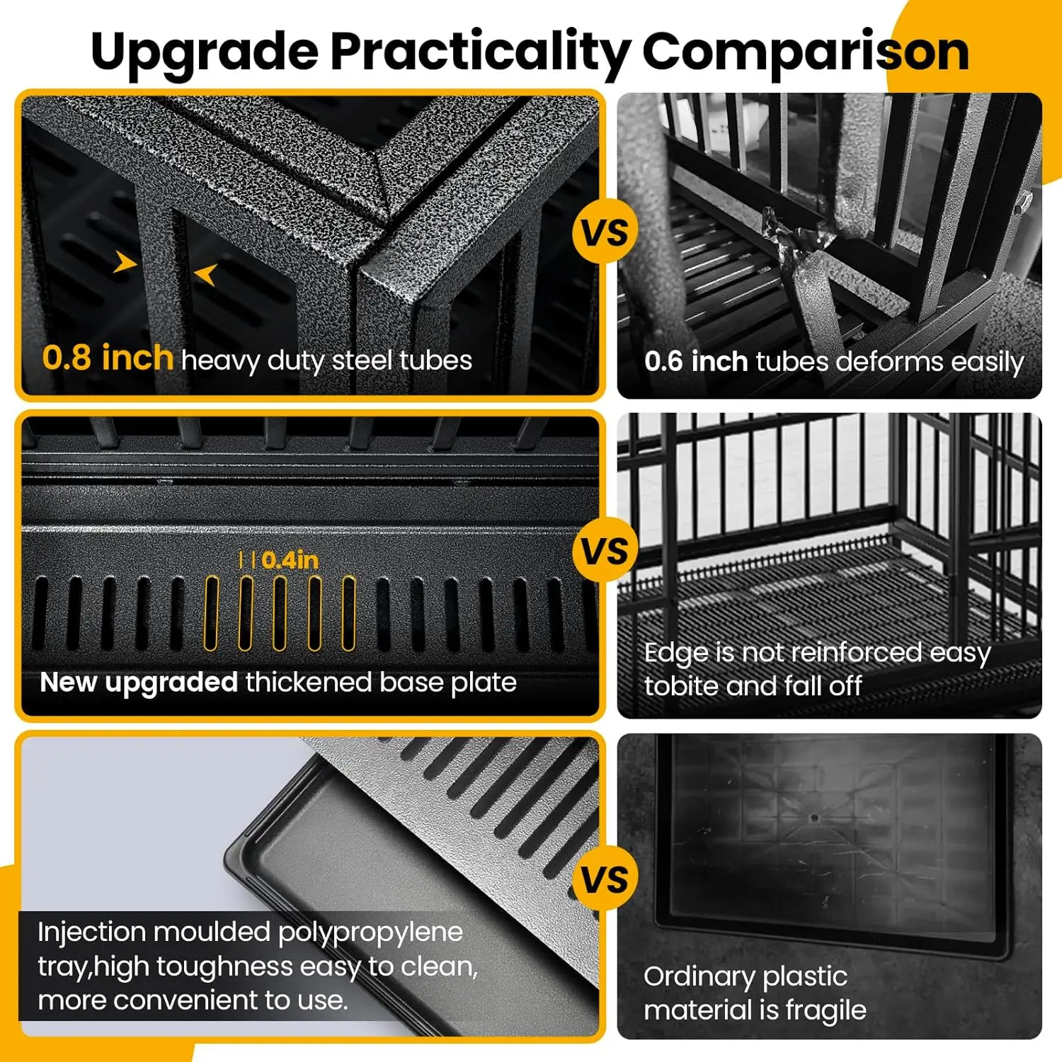 Caixa para cães resistente de 48 polegadas com base reforçada, rodas e portas duplas para cães grandes de até 250 libras