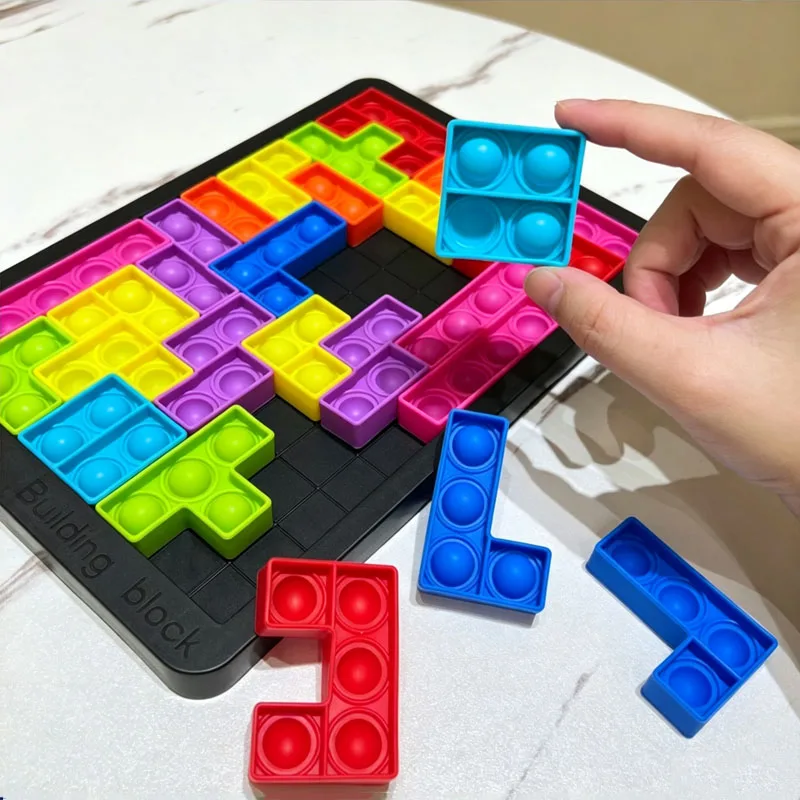 Push Bubble Fidget Silicone Jigsaw Building Blocks Game Board Educational Learning Puzzle Sensory Stress Relief Toys Kids& Adult