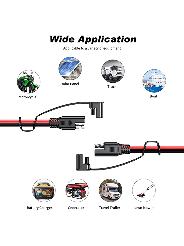 Battery Charging Cable SAE To SAE 12V-36V Solar Plug Cord 16AWG Car Extension Cable Waterproof Solar Vehicle Battery Power Cable