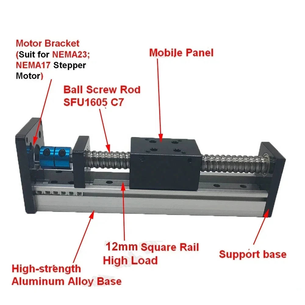 Linear Guide Rail Sliding Table Module 100- 1000mm Stroke Ballscrew Slide SFU1204/1605/1610 60*42/60*48 Mobile Panle CNC XYZ