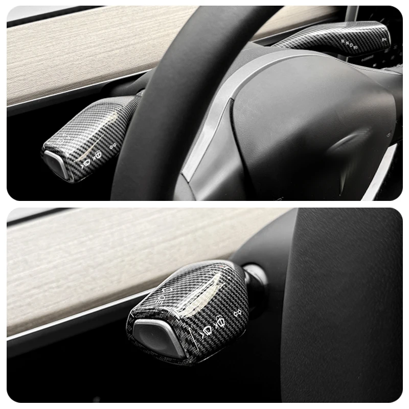 2PC Carbon Fiber Steering Wheel Whift Protection Cover For Tesla Model 3 Model Y ABS Car Column Shift Knob Cover Decor For Tesla image 5