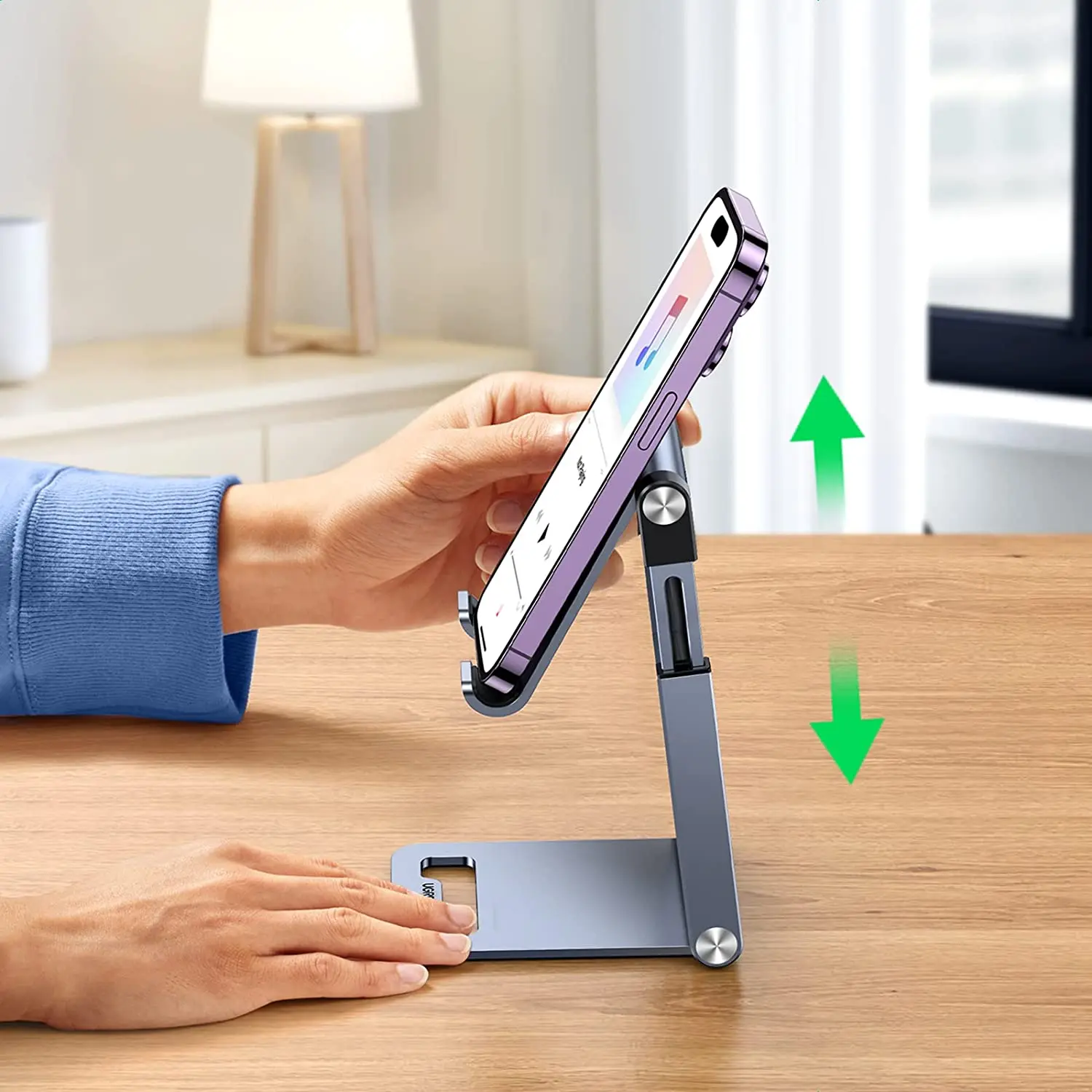 UGREEN Phone Stand for Desk Cell Phone Stand Holder Adjustable Height Phone Holder Foldable Portable Compatible with iPhone 14