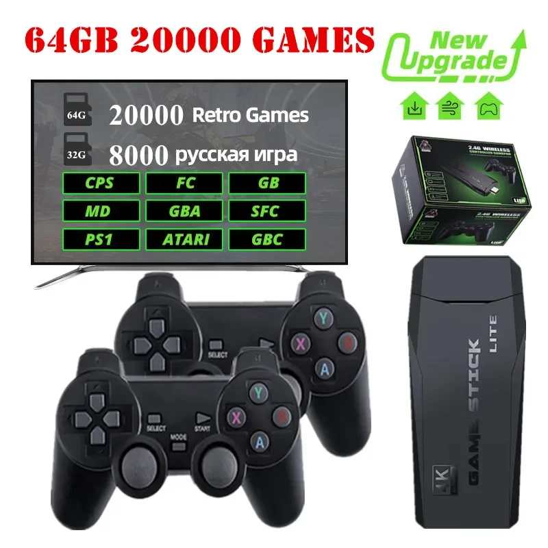 Video Game Console 2.4G Double Wireless Controller Game Stick 4K 20000 Games 64 32GB Retro Games for TV Boy Christmas Gift