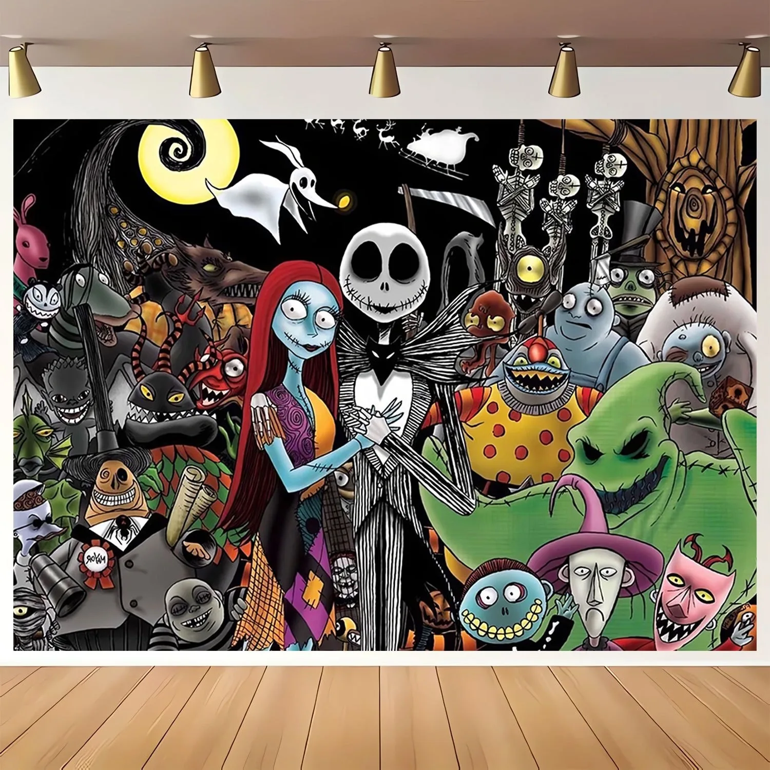 

Nightmare Before Christmas Tapestry: A Whimsical Gathering of Tim Burton's Eerie Characters room decoration background cloth