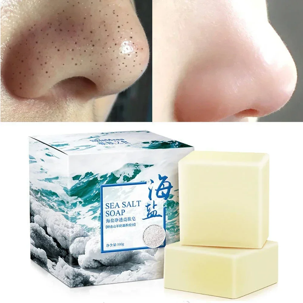 

1pc Sea Salt Soap Oil Control Remover Makeup Moisturize Face Wash Goat Milk Soap Deep Cleansing Pores Blackheads Skin Supplies