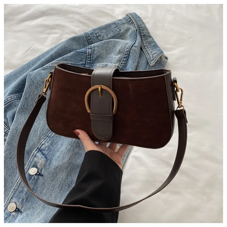 Damen-Umhängetasche aus Wildlederimitat, Unterarm-Umhängetasche, Reißverschluss, modische Umhängetaschen für kleine quadratische Taschen, geeignetes tägliches Outfit – Detail 16