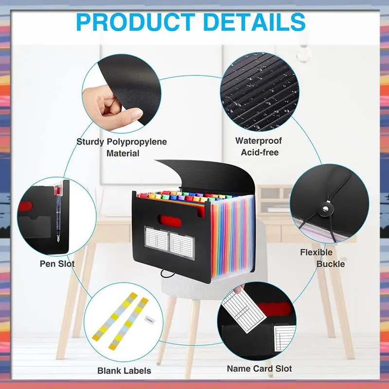 AC18 (garanti) Cartella di file espandibile a 24 tasche Cartelle a fisarmonica con etichette vuote Organizzatore di archiviazione da tavolo