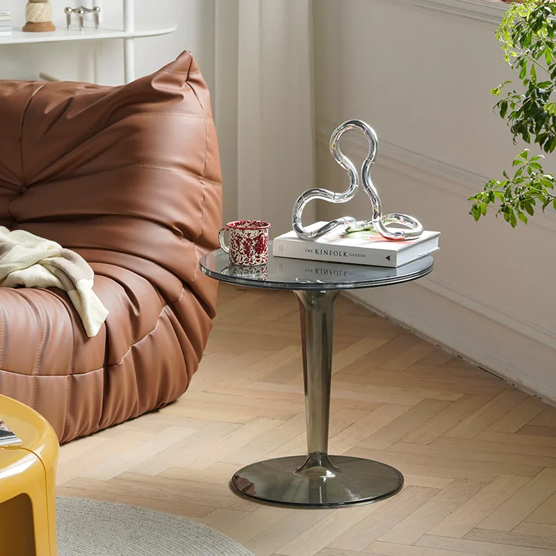 

Nordic transparent coffee table household round sofa side living room modern simple small apartment Internet celebrity fashion