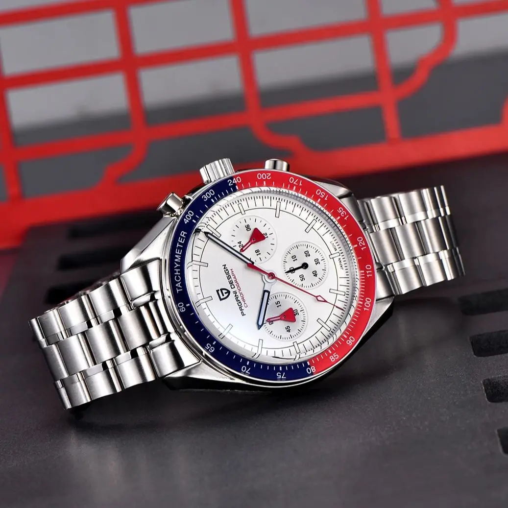 PAGANI DESIGN 2024 New Men\'s Watches Luxury Red-Blue Sapphire Bezel Quartz Watch For Men Sport Chronograph Waterproof Wristwatch