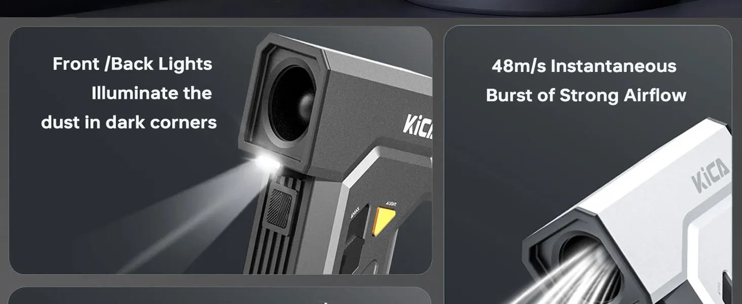 KiCA Handgehaltener Jet-Ventilator Ultra, Leistungsstarker Turbo-Elektro-Luftreiniger 48m/s Kabelloser Luftbläser, Stufenlose Geschwindigkeitsregelung für die Reinigung – Detail 3