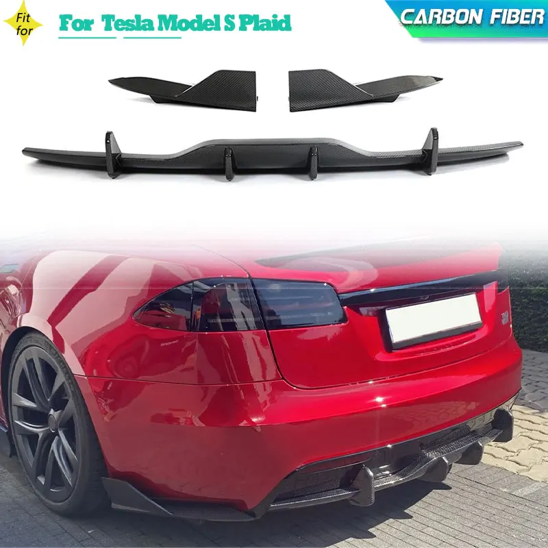 Carbon Fiber Car Rear Bumper Diffuser Lip with Splitters for Tesla Model S Plaid Sedan 4-Door 2021-2023 Rear Apron Lip Body Kits