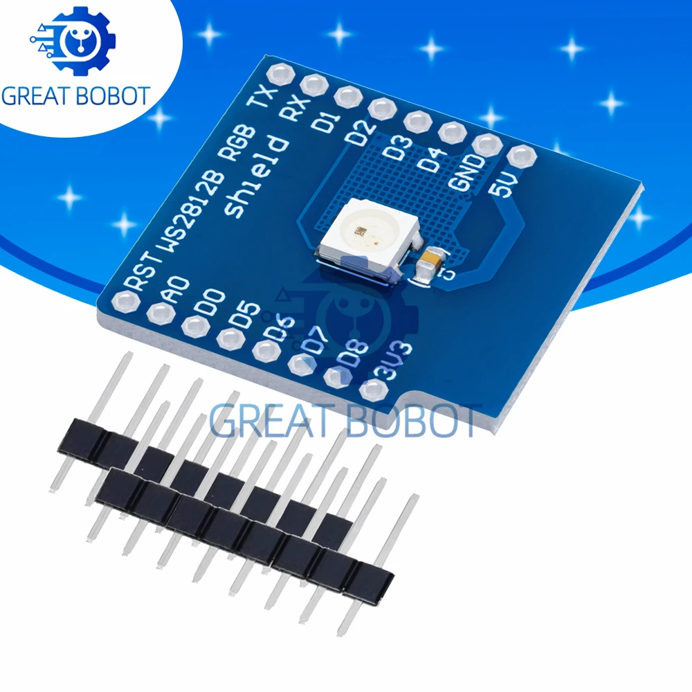 WS2812B RGB Expansion Board for ESP8266 & WeMos D1/D1 Mini - 1PCS with Pin Headers