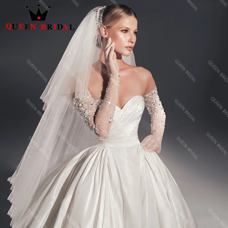 Exquisite Crystal Sequined Sweetheart Wedding Dresses 2023 New Pleat Bridal Ball Gowns Vestido De Noiva Custom M32J