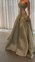 Sansa Customized 2026 Elegant Champagne Gold Strapless Prom Dresses Beaded Corset Satin Ball Gown Formal Evening Gowns Vestidos 2