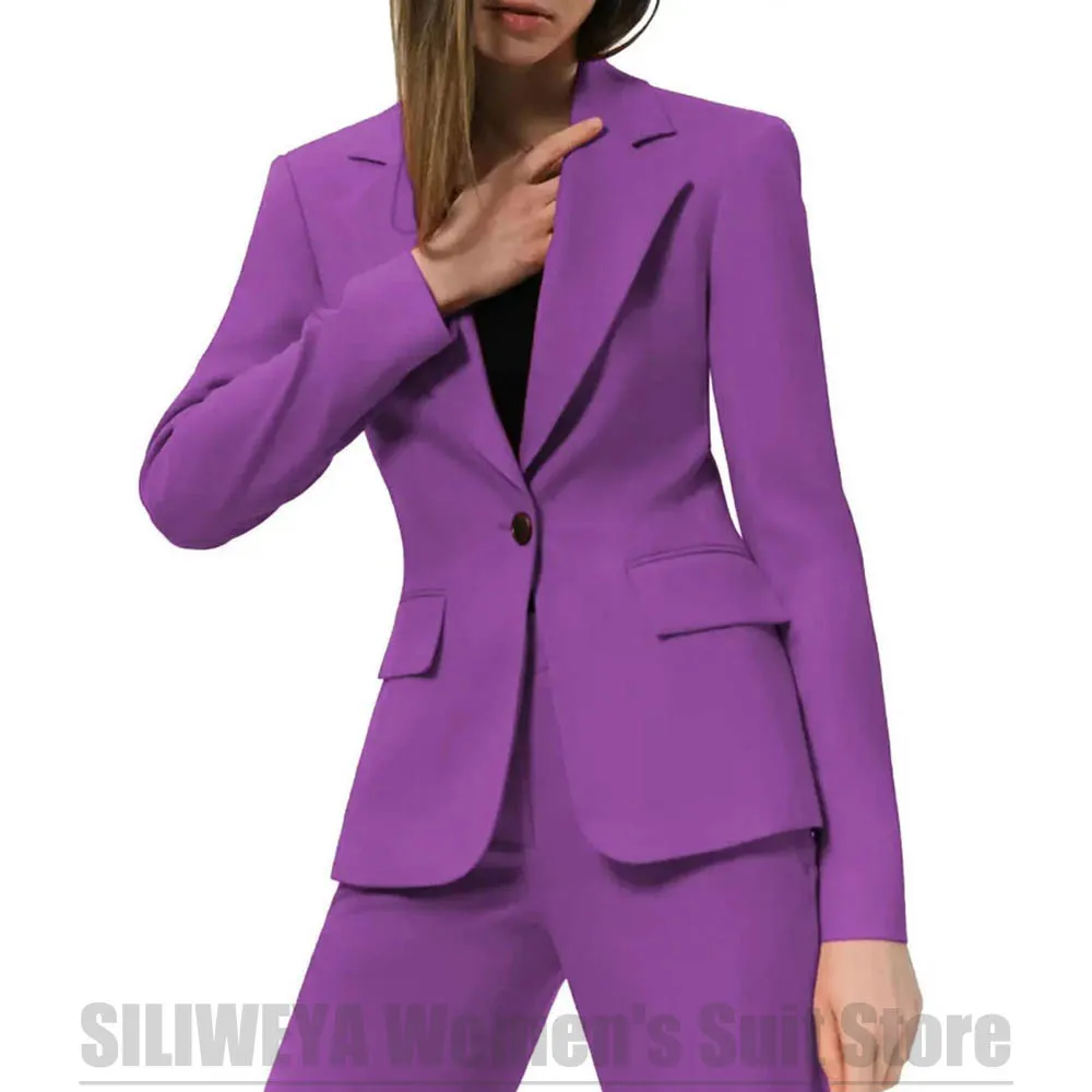 

Women Two Piece Suit Notched Lapel Slim Fit One Button Blazer And Trousers Formal Outfit Business Office Evening Party Suits