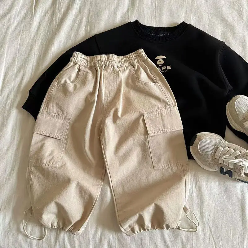Boys Cargo Pants Spring and Autumn Korean Children Clothing 2026 New Children Red Work Pants Trend Casual Boys Pants