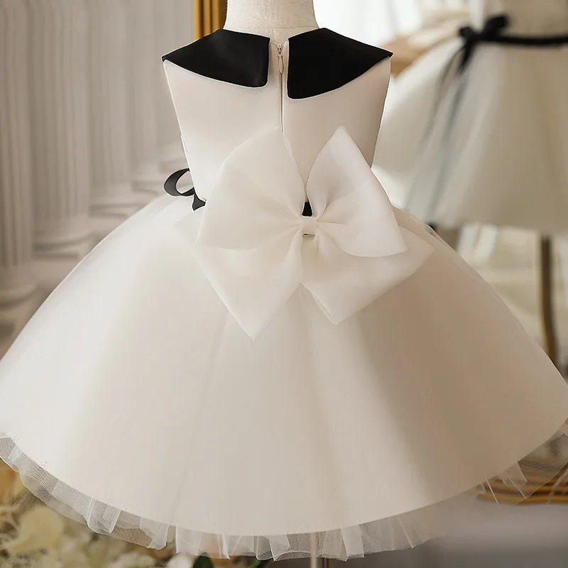 Kids Dresses For Girls 2024 Vintage White Princess Ball Gowns Infant Children Sleeveless Bowknot Dress Boutique Formal Party