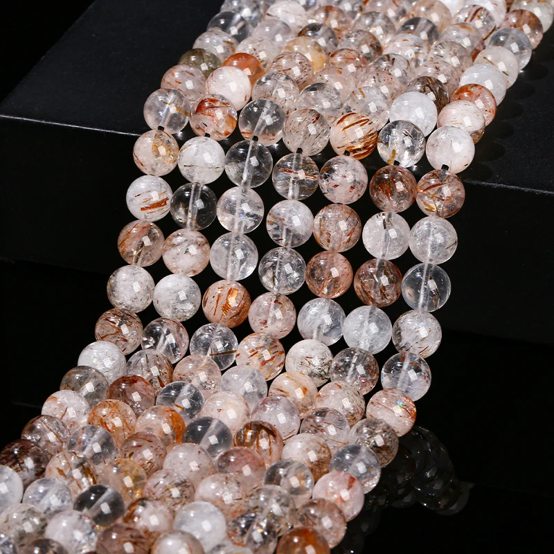 Perles rondes en pierre naturelle Quartz Super Seven noir doré, perles lâches de 4, 6, 8, 10 mm pour la fabrication de bijoux, collier, bracelet, accessoires DIY