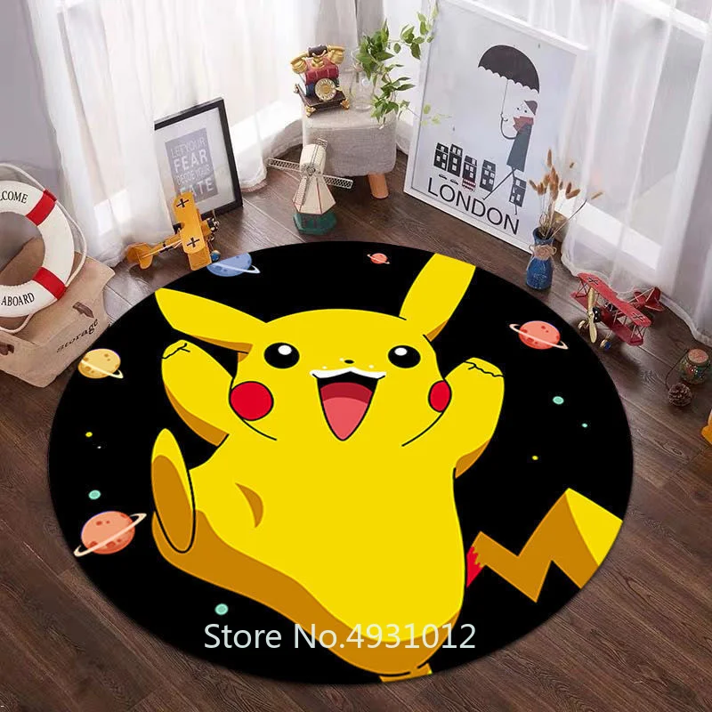 Anime Pokemon Pet Baby Playmat Pikachu Round Rugs Carpet 80cm for Living Room Kids Bedroom Anti Slip Floor Mat Home Decor