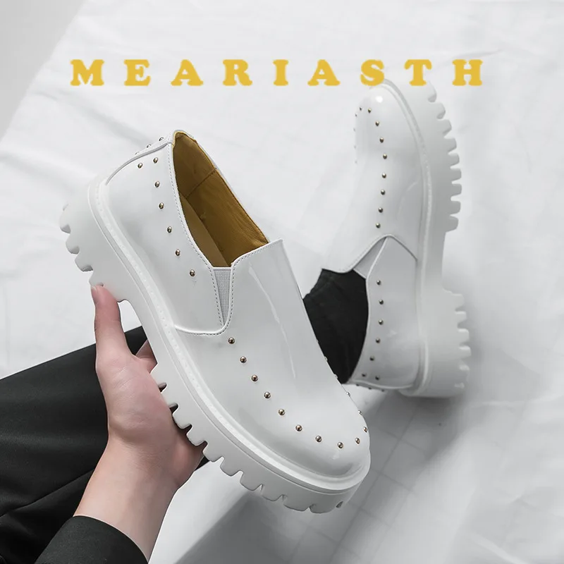 

Мужская кожаная повседневная обувь ручной работы, лоферы на платформе, без шнуровки, высококачественные лоферы на толстой подошве, модная вечерние свадебная обувь