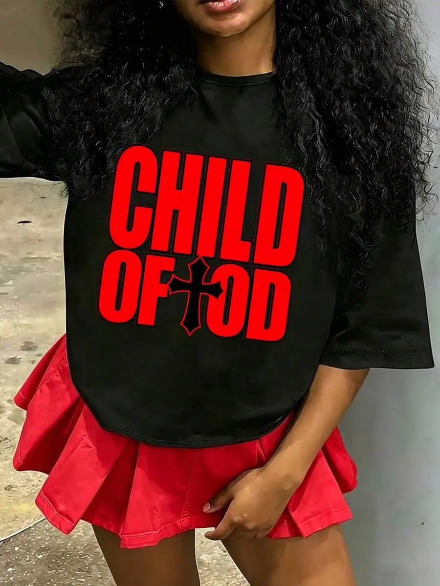 Girls & Teenagers Students Casual Printed Crew Neck Short Sleeve T-Shirt Top, Summer