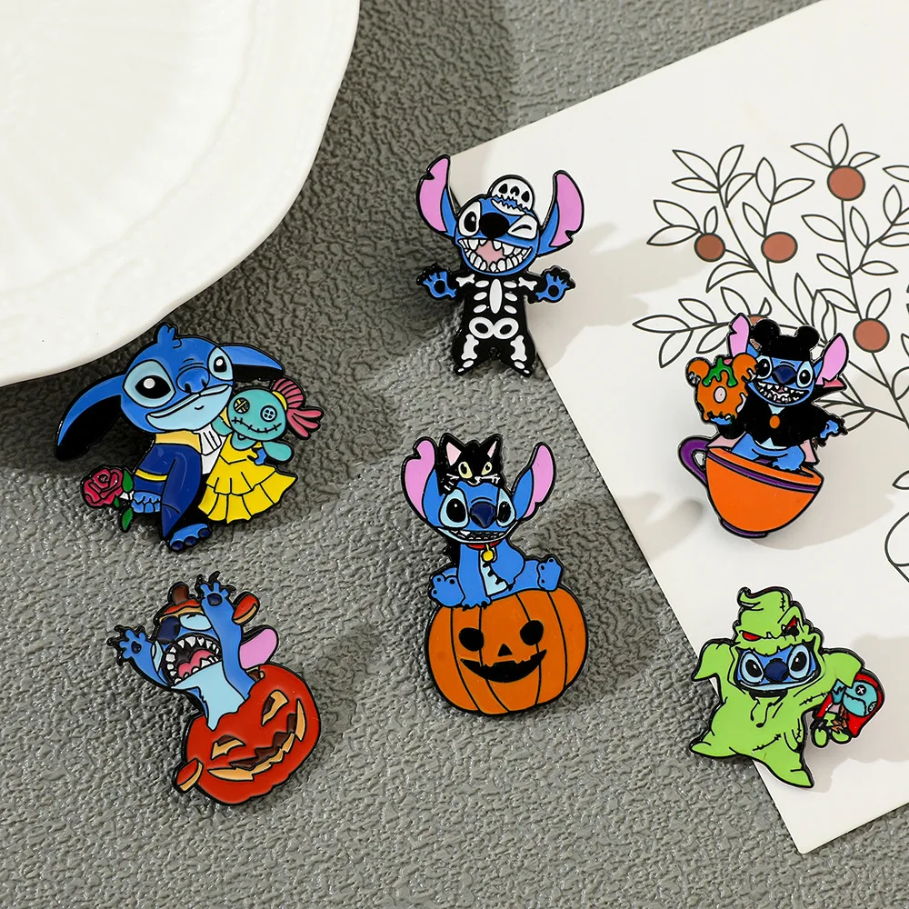 Hot New Disney Anime Steedy Metal Brooch Creative Halloween Cartoon Dress Up Cute Dripping Oil Alloy Pin Accessories Souvenir