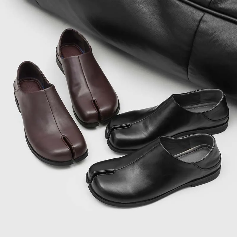 Zapatillas Tabi de Diseño de Alta Gama para Hombre y Zapatos Casuales de Moda Retro de Cuero sin Cordones, Mocasines para Hombre, Tenis Masculino