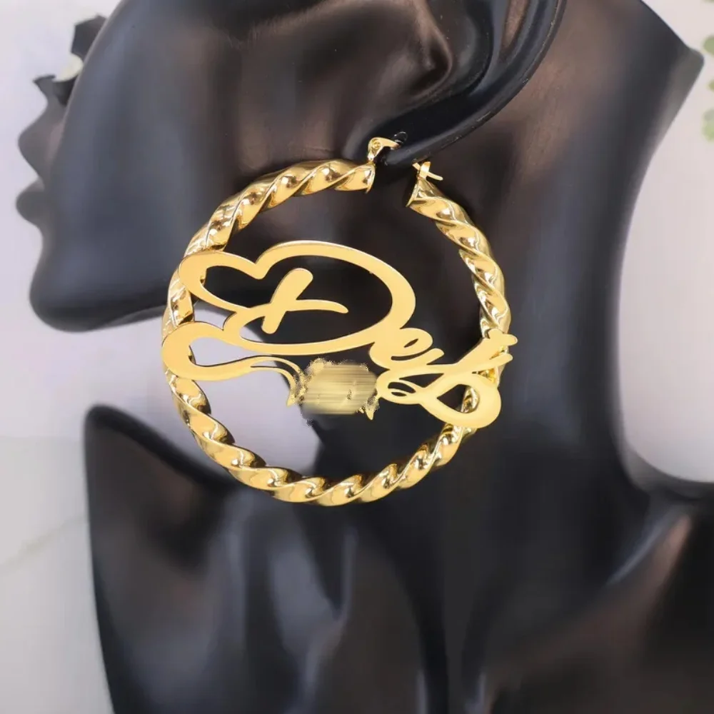 

LeeChee HKK Форма Пользовательское имя Поворотные серьги-кольца из нержавеющей стали Ювелирные изделия в подарок