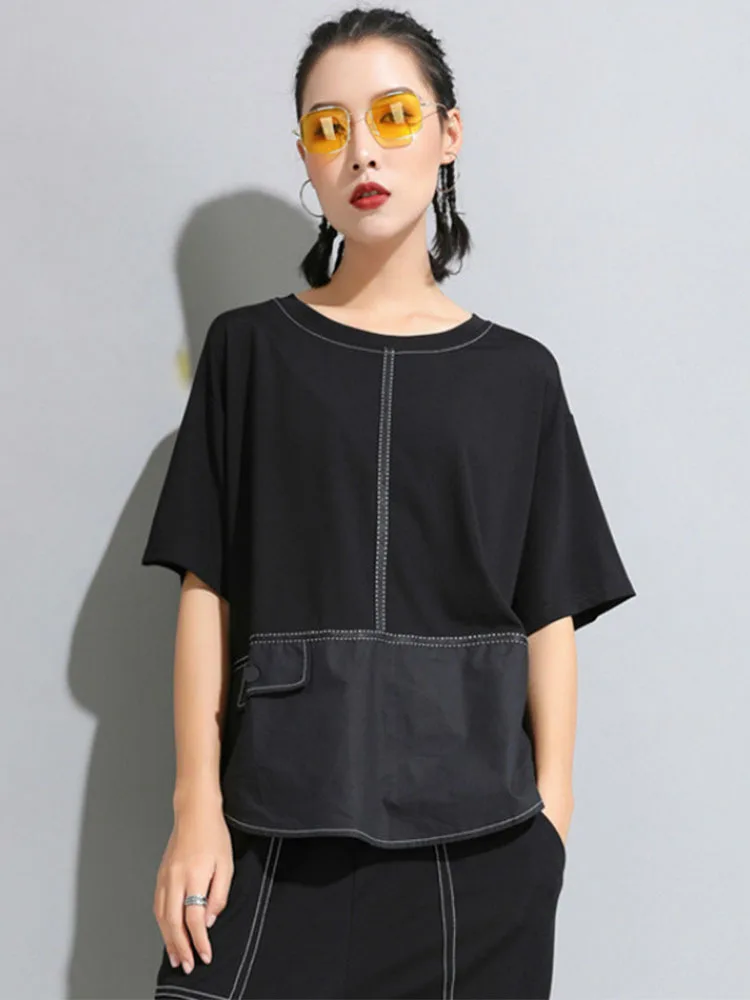 Amax luluE 2025 Summer Korean Fashion Tees Ladies Patchwork Crop Tops Womens Casual Short Sleeve T Shirts Harajuku Cotton Tshirt
