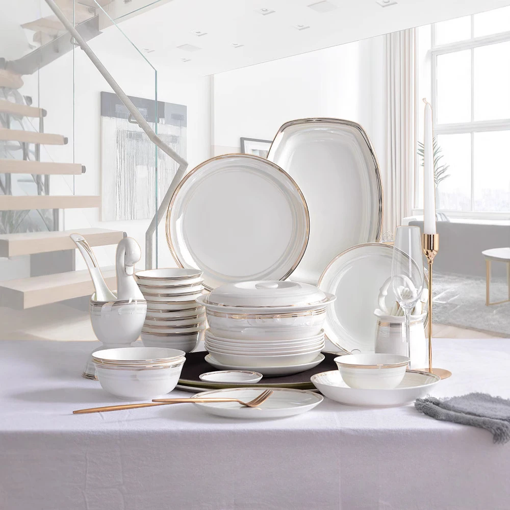 

Tableware set, bowls and plates, household light luxury Jingdezhen Phnom Penh bone china Chinese housewarming gift