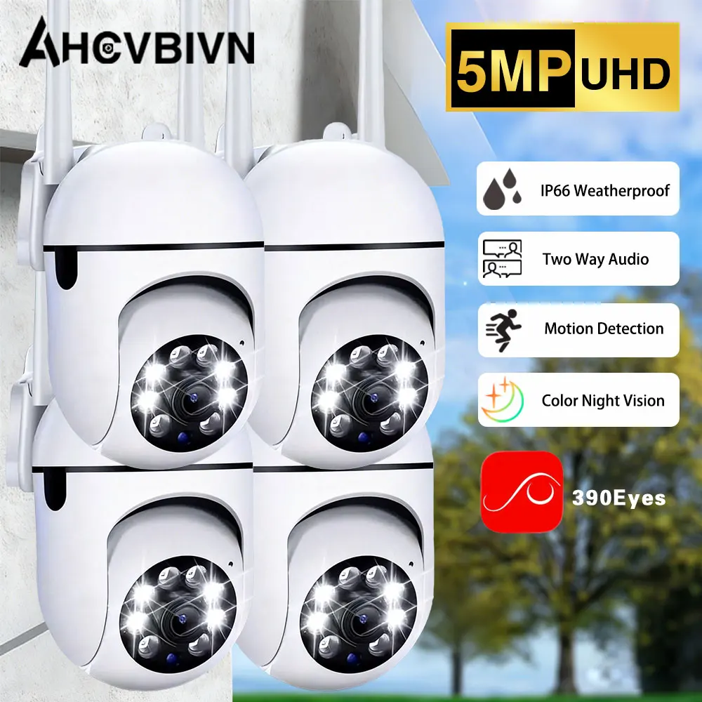 

5 МП HD Wi-Fi IP-камера для беспроводного видеонаблюдения с PTZ, автоматическим отслеживанием, двусторонней аудиосвязью, цветным ночным видением и защитой от непогоды IP66