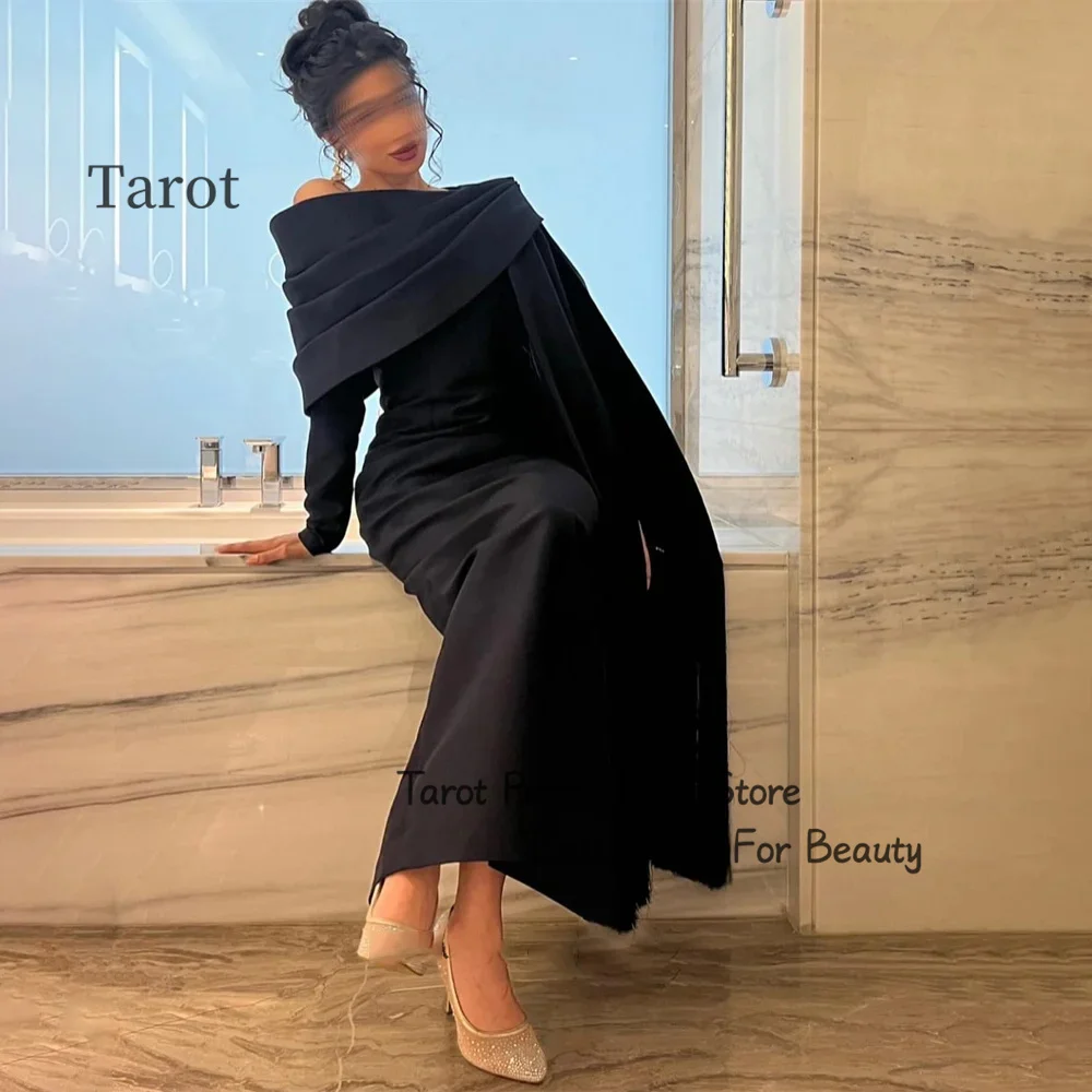 

Tarot Fitted Bodice Ruffles Cocktail Dresses Boat Neck Tiered Long Sleeves Birthday Party Gowns Knee Length Saudi Evening Gowns