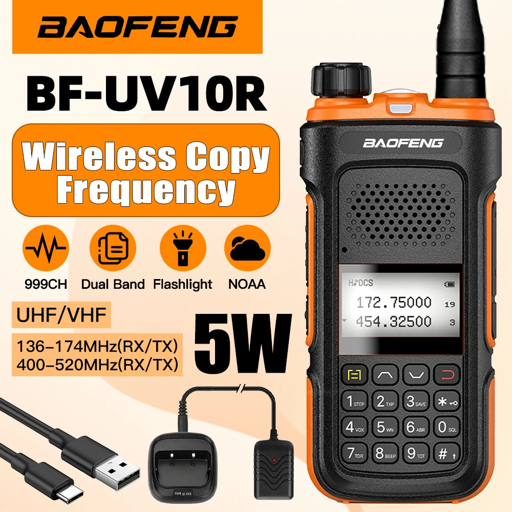 

1PC Baofeng Handheld walkie-talkie BF-UV10R 999CH Long Range Portable Dual Band Ham Radio AM/FM Camping Portable Two Way Radio