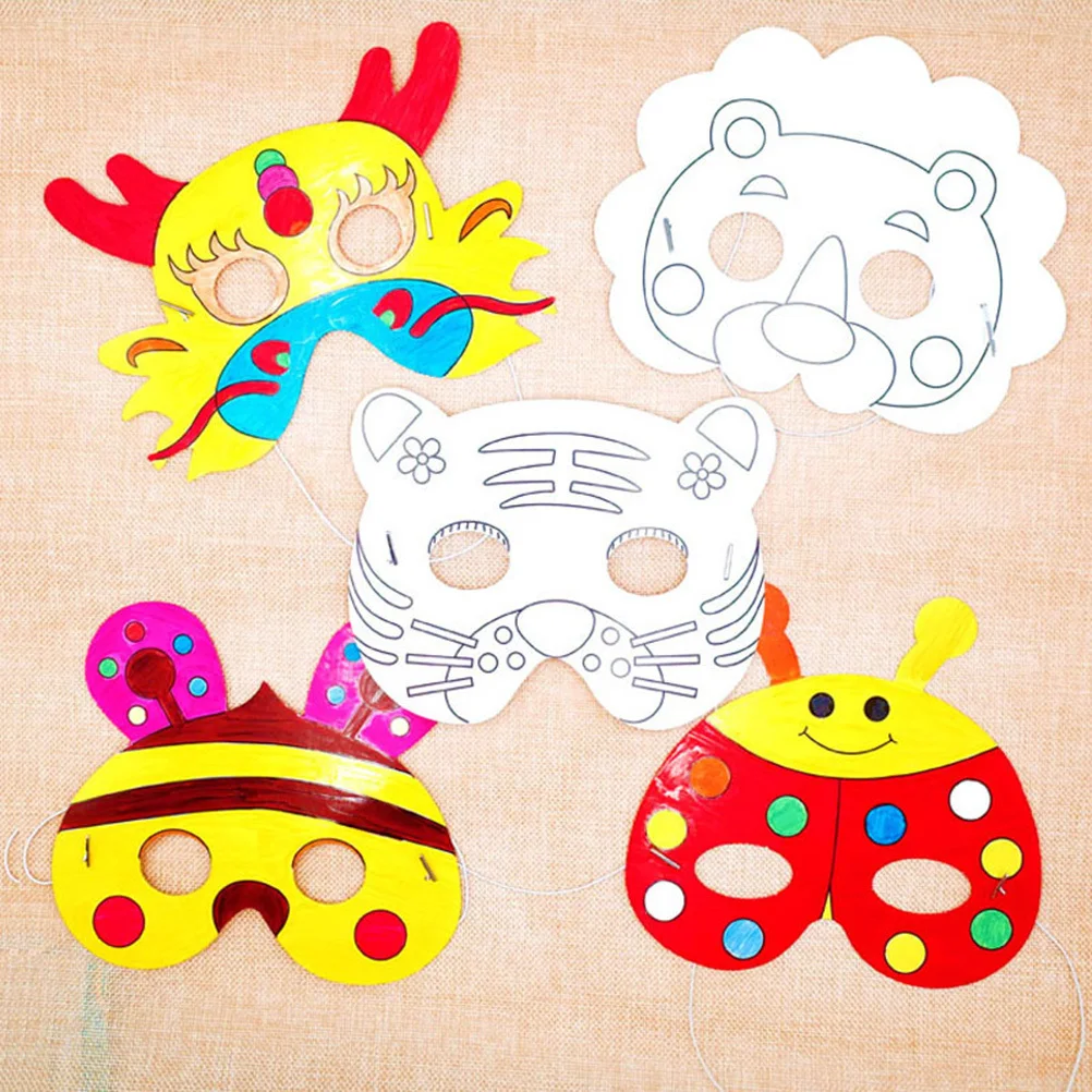 10Pcs Creative Doodle Blank Mask Children DIY Art Crafts Colouring Pre Cut Cardboard Animal Party Masks White Mask